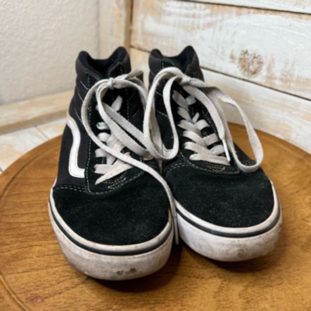 Vans Boys Old Skool Skate Shoes Athletic Black White 500714 High Top Lace Up 4 M - Picture 2 of 12
